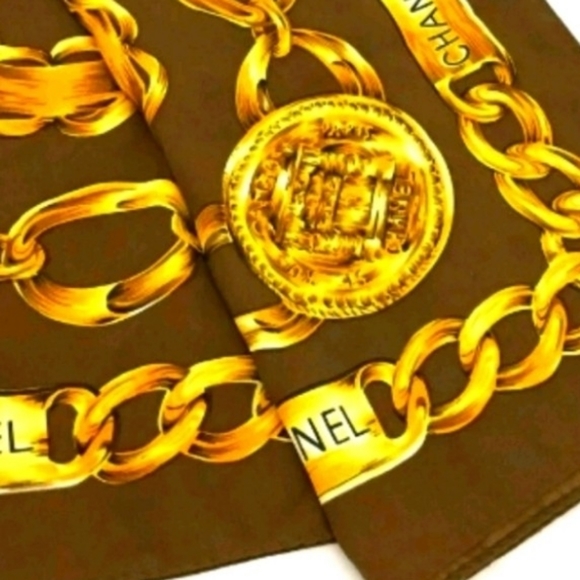 AUTHENTIC  CHANEL CC LOGO CHAIN SILK SCARF /A1092 - Picture 10 of 11